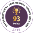 Award badge showing 93 points for the International Sommelier Choice Awards 2026.